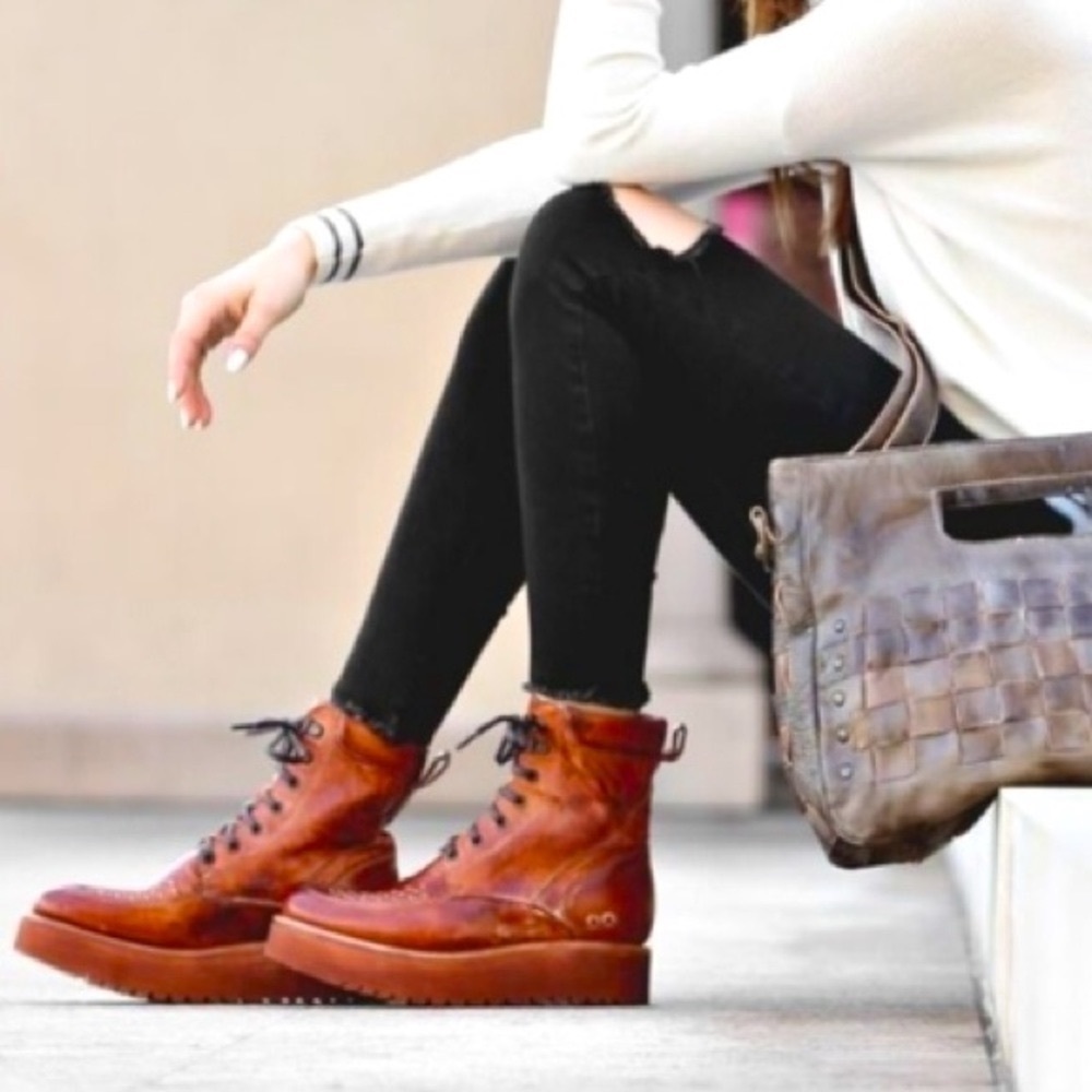 BED STU Boots RARE MERLOT ELISHA II Leather Moto Red Burgundy Black Size 7.5 - Picture 6 of 14